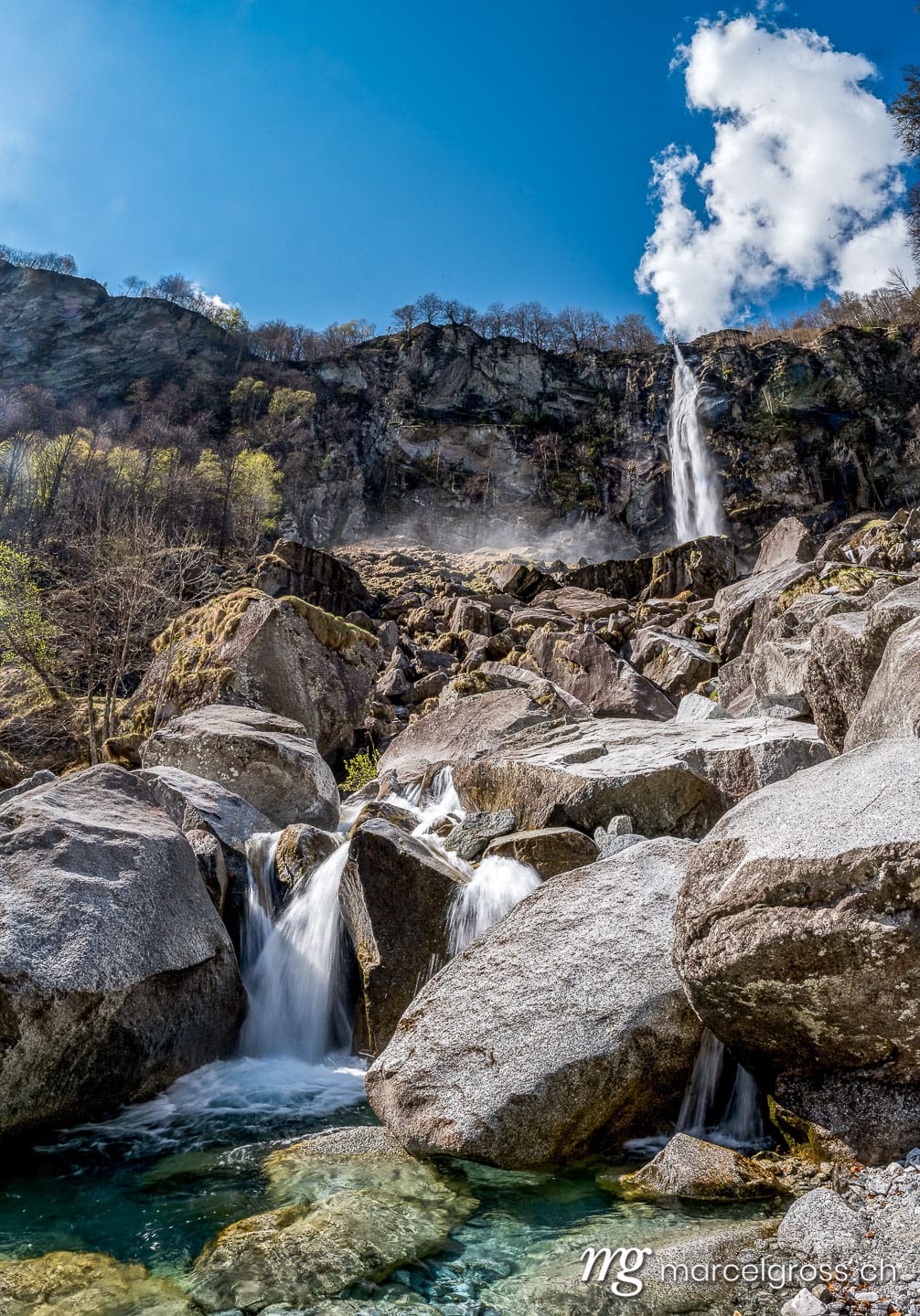 Tessin Bilder. impressive Cascata di Foroglio in spring, Valle di Bavona, Ticino. Marcel Gross Photography