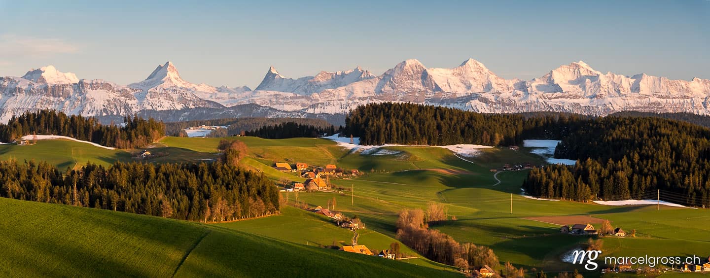 Emmental Bilder. panorama view of the Bernese Alps from Emmental. Marcel Gross Photography