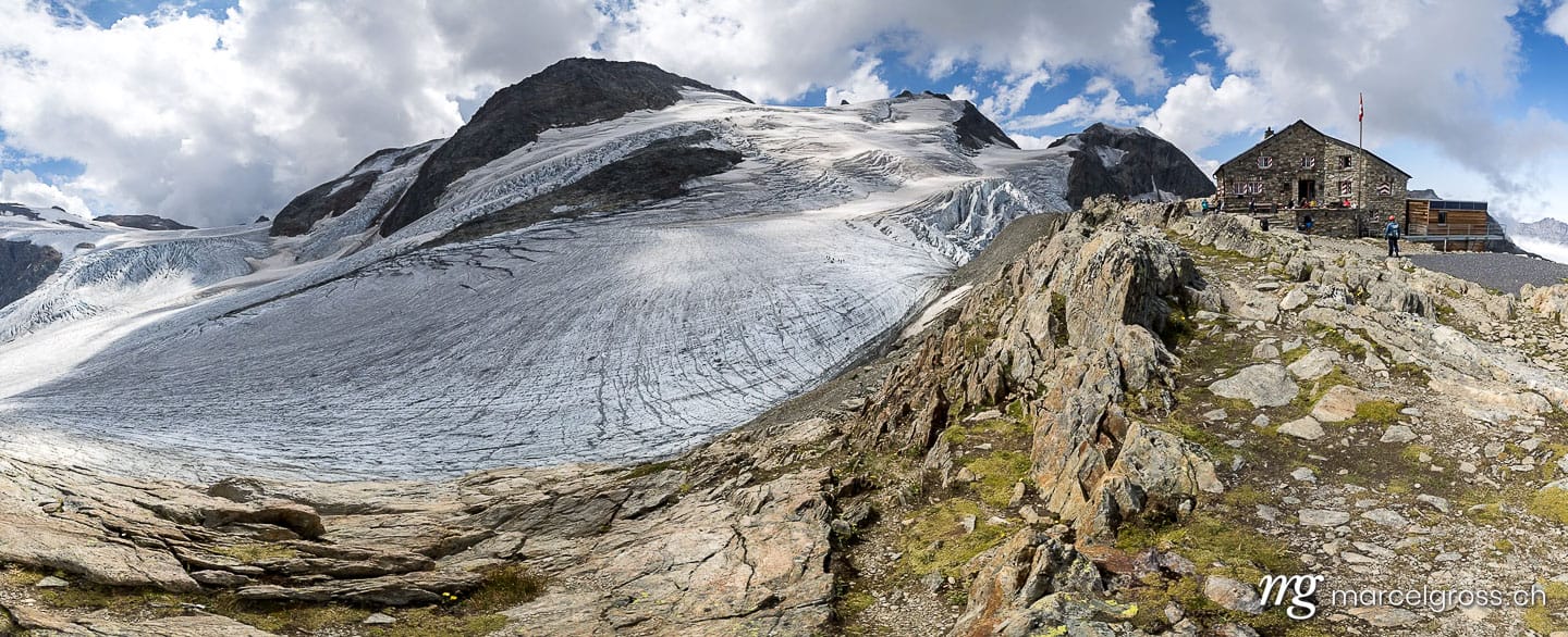 . epic panorama of Tierberglihütte SAC and the glacier Steingletscher in the Swiss Alps. Marcel Gross Photography