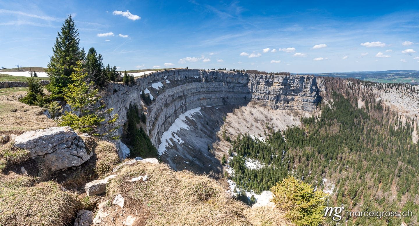 Jura Bilder. rocky cirque of Creux du Van in early spring. Marcel Gross Photography