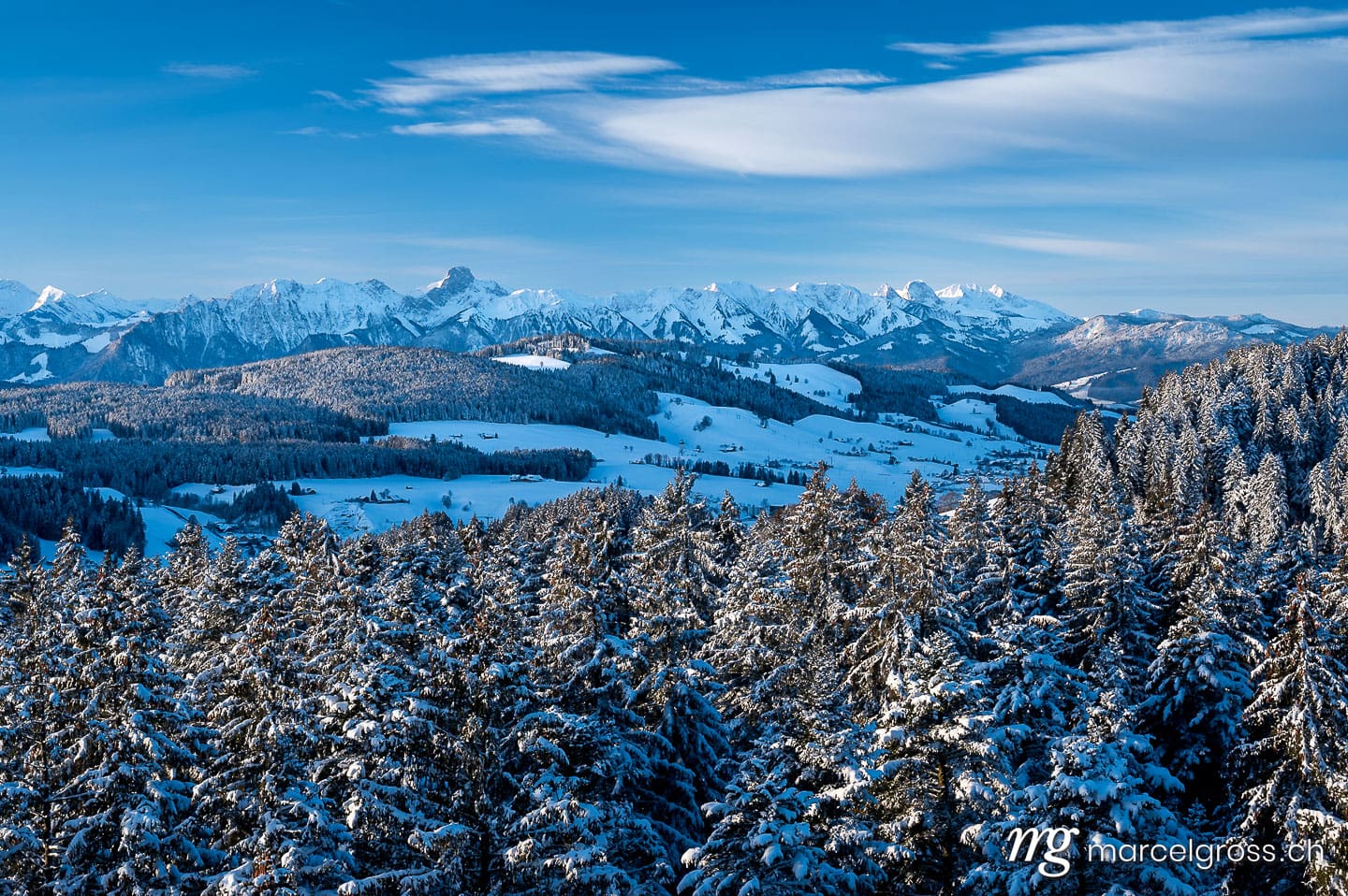 . alpine ridge with peak of Stockhorn and Linden in Emmental in winter. Marcel Gross Photography