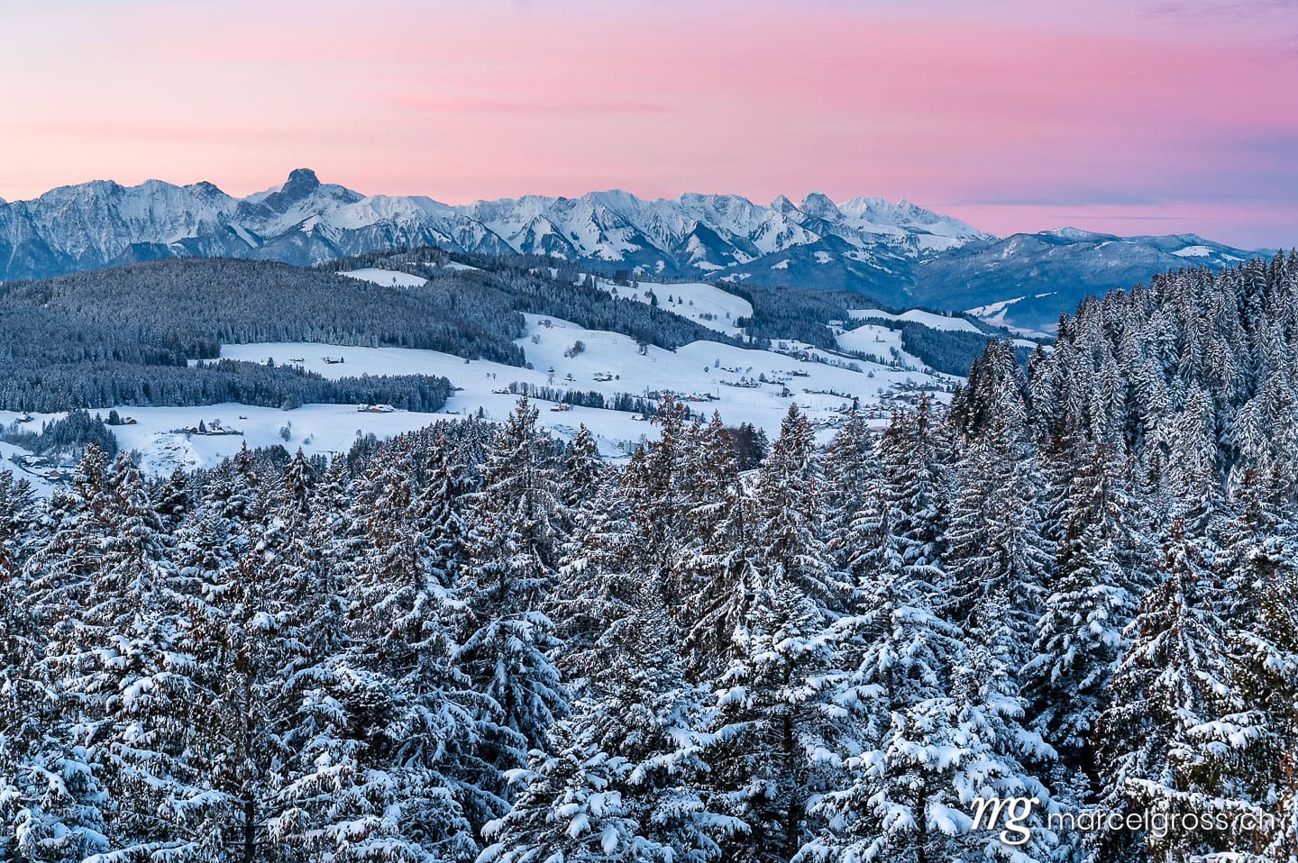 . ridge of Stockhorn with Emmental in winter at dawn. Marcel Gross Photography