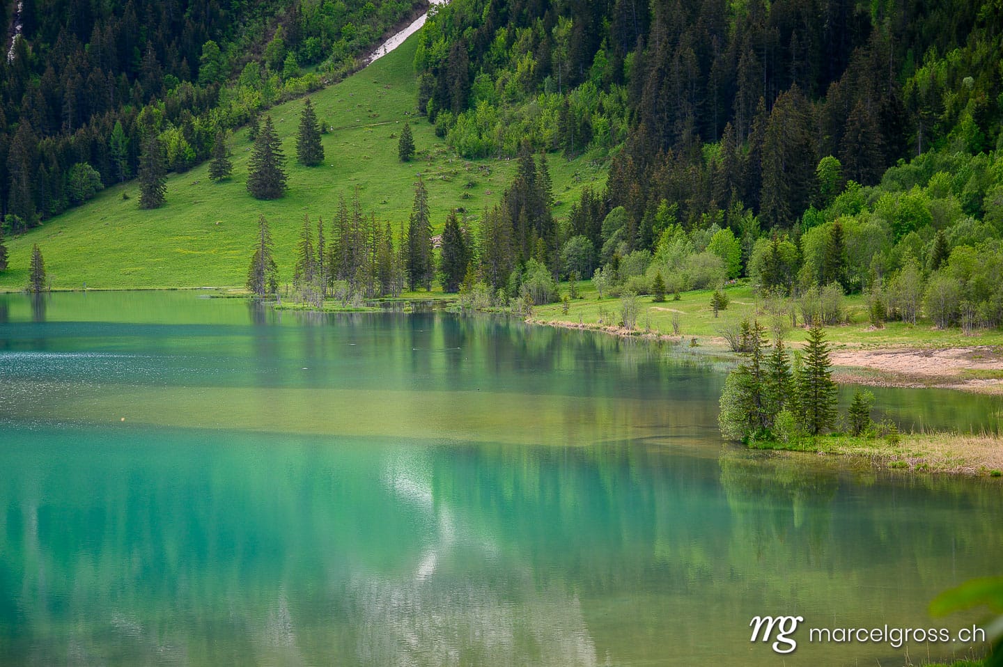 idyllic Lake Lauenensee in spring, Bernese Alps, Switzerland.  (c) Marcel Gross Photography