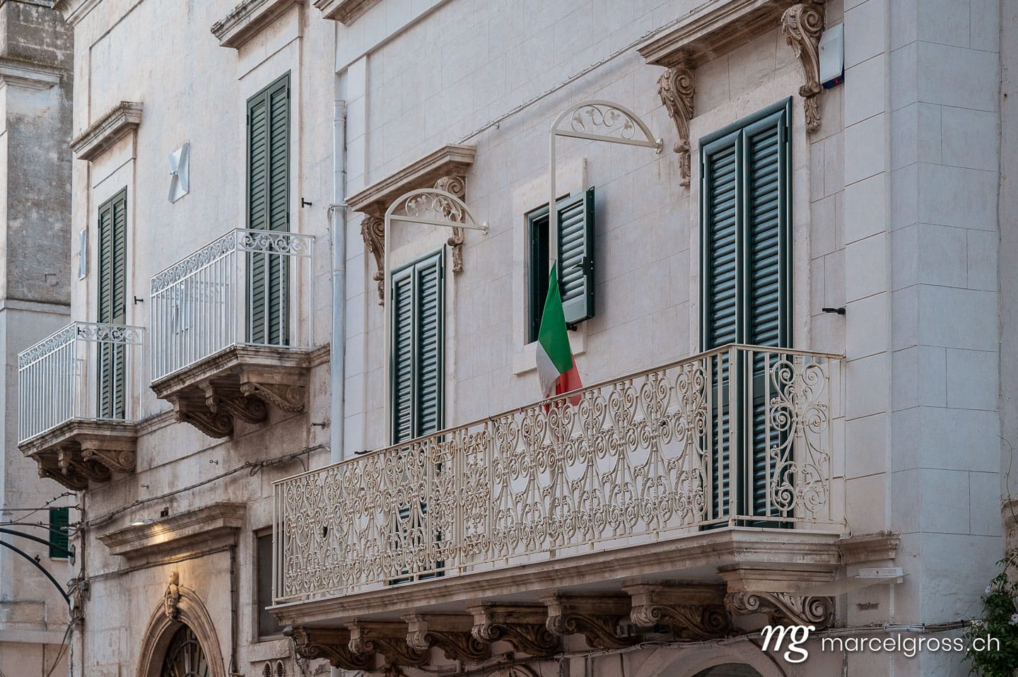 . balcony in a narrow alley of Ostunis oldtown, Puglia. Marcel Gross Photography