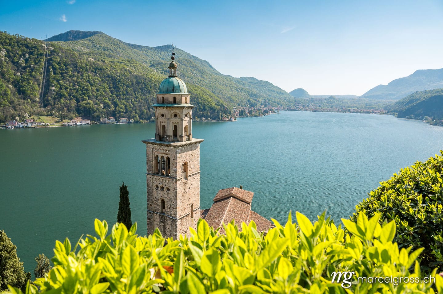 Tessin Bilder. clocktower of Maria del Sasso in Morcote at Lago di Lugano. Marcel Gross Photography
