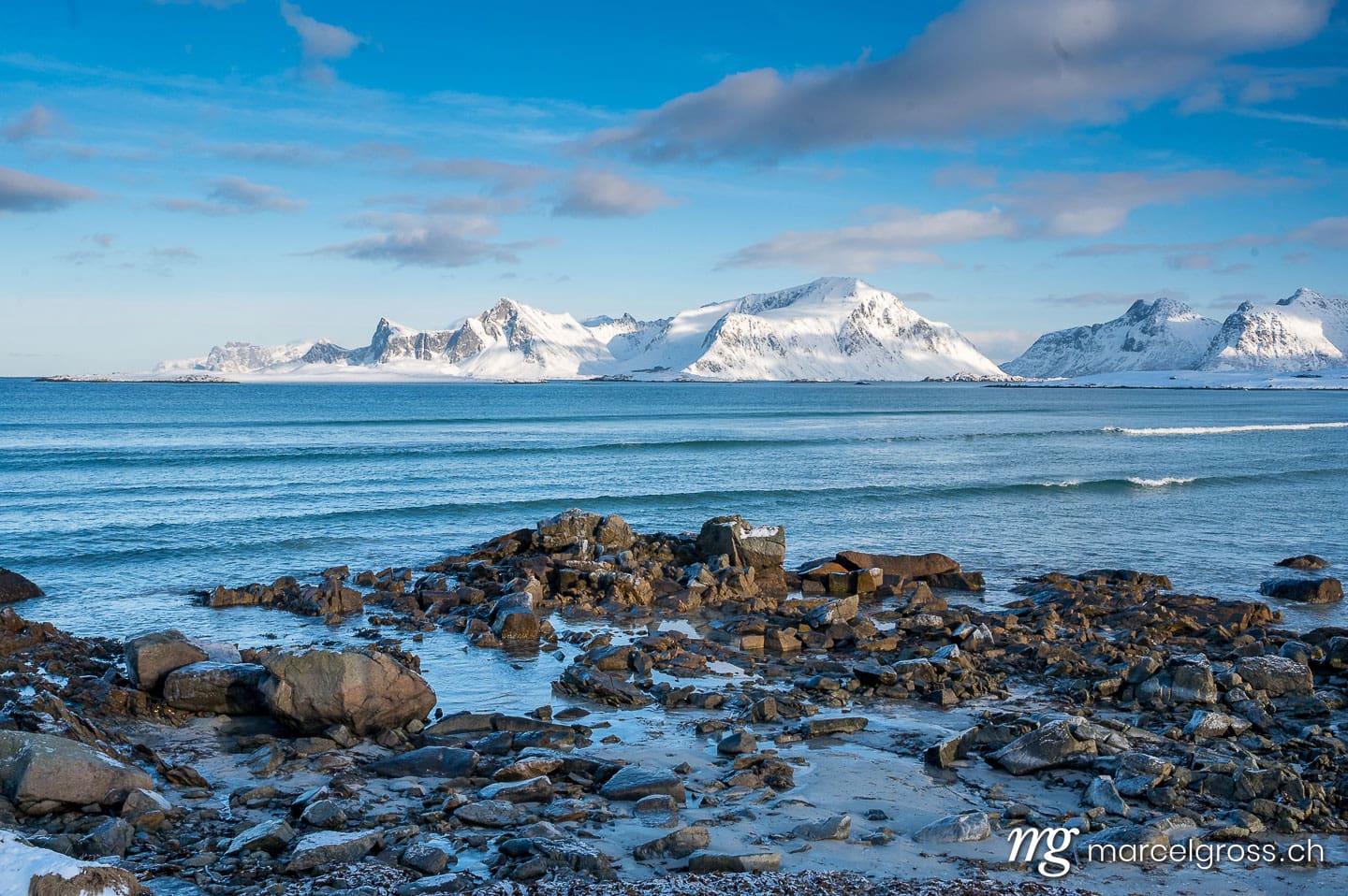 Winter coastal landscape at Kvalvika Beach, Ytresand, Northern Norway. Lofoten Bilder (c) Marcel Gross Photography