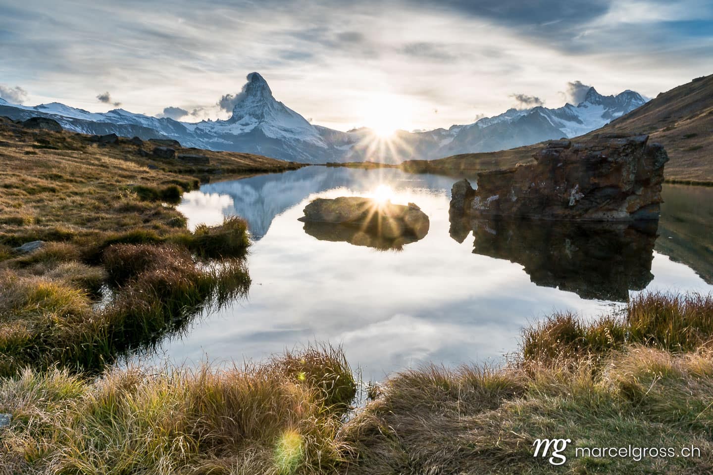 . sunset at an alpine lake near Zermatt with Matterhorn. Marcel Gross Photography