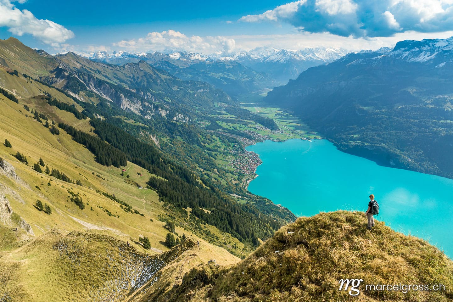 . female hiker overlooking Lake Brienz. Marcel Gross Photography