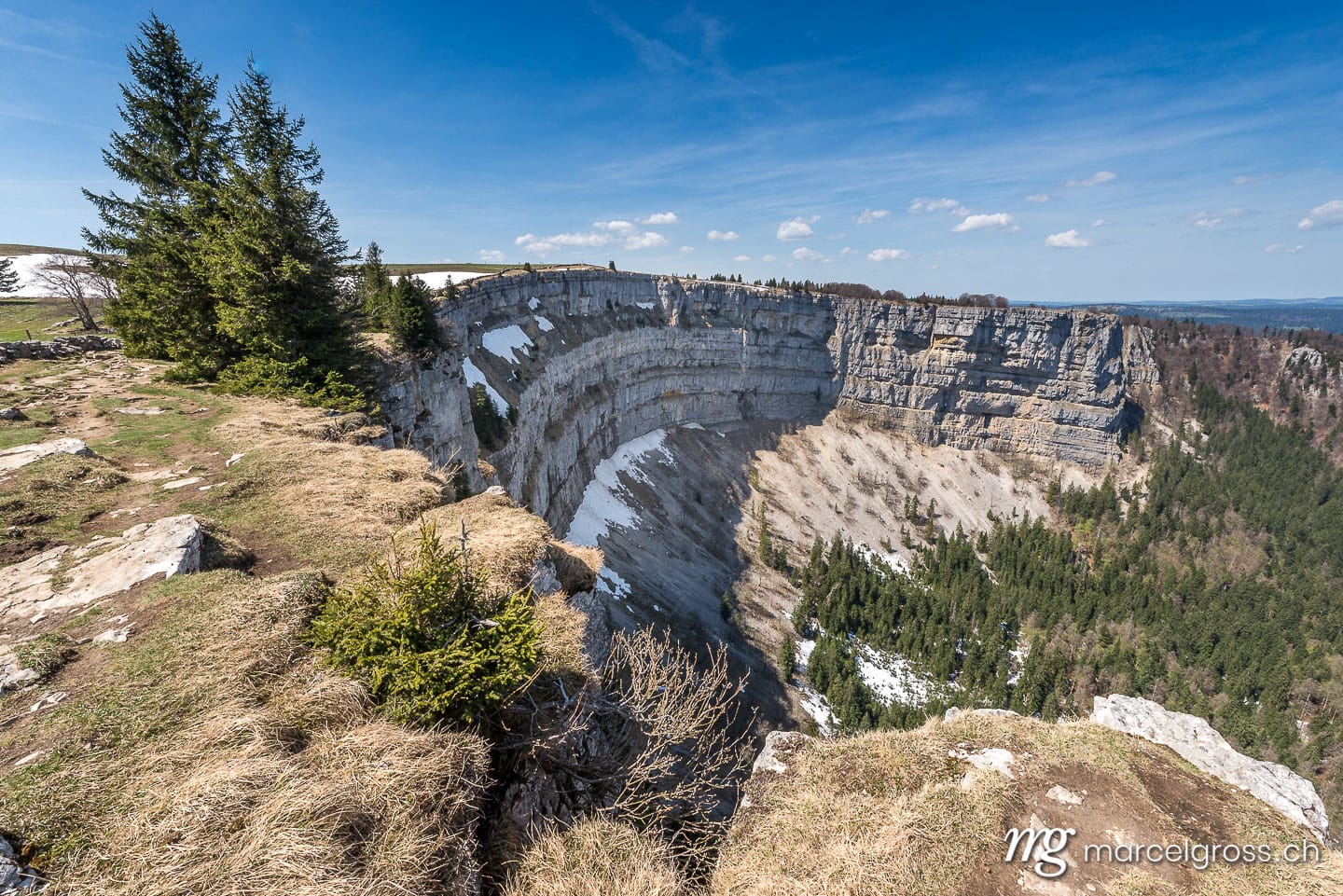 Jura Bilder. rocky cirque of Creux du Van in early spring. Marcel Gross Photography