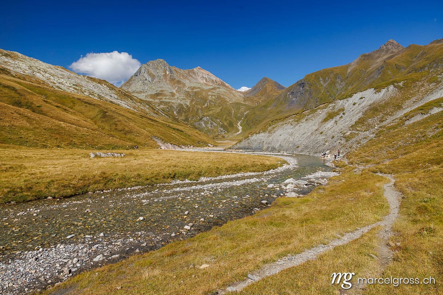 Graubünden Fotos. Rein da Sumvitg flowing trought alpine plateau of Greina, Surselva. Marcel Gross Photography
