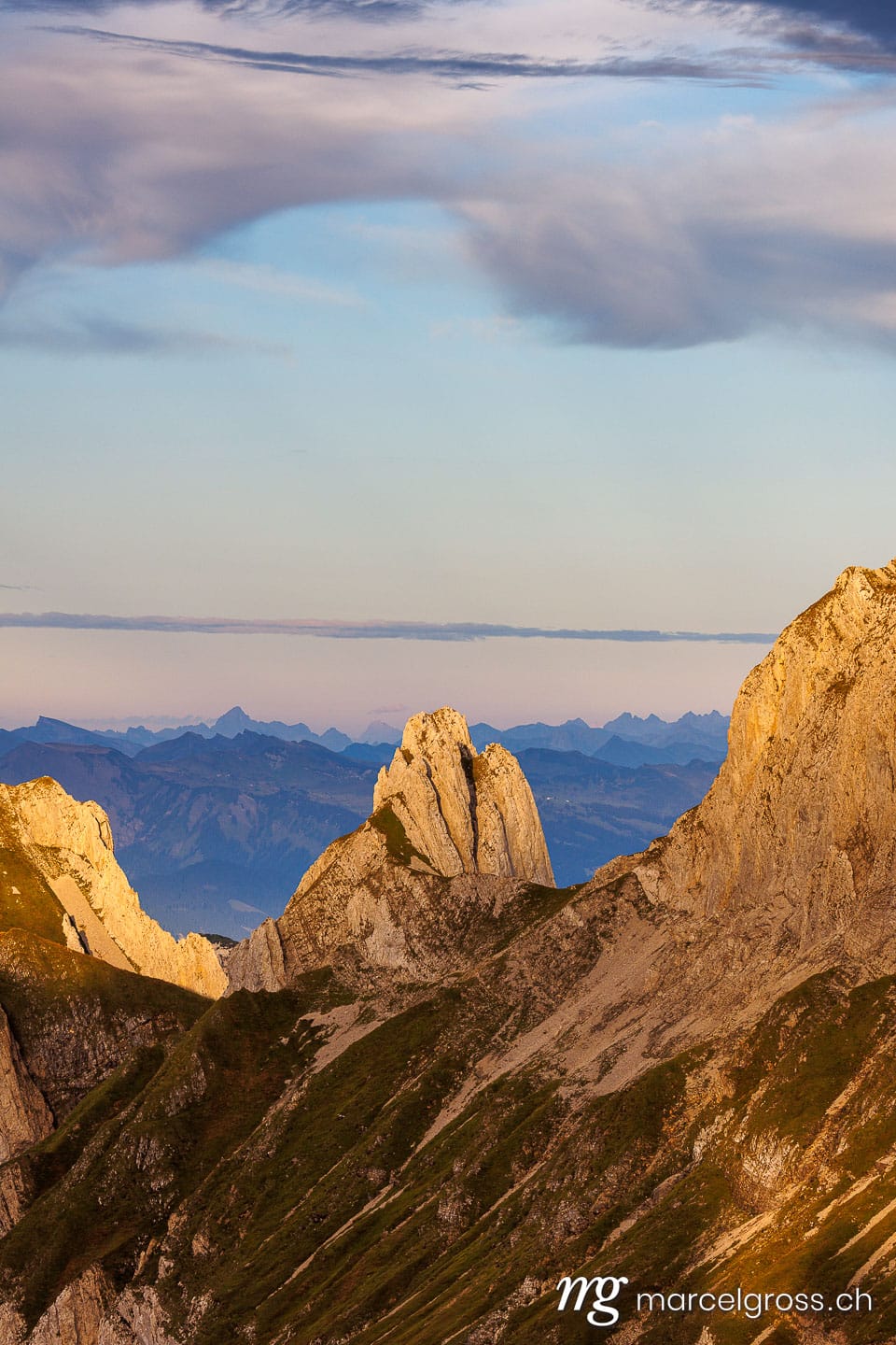 Ostschweiz Bilder. evening light on peak in Alpstein. Marcel Gross Photography