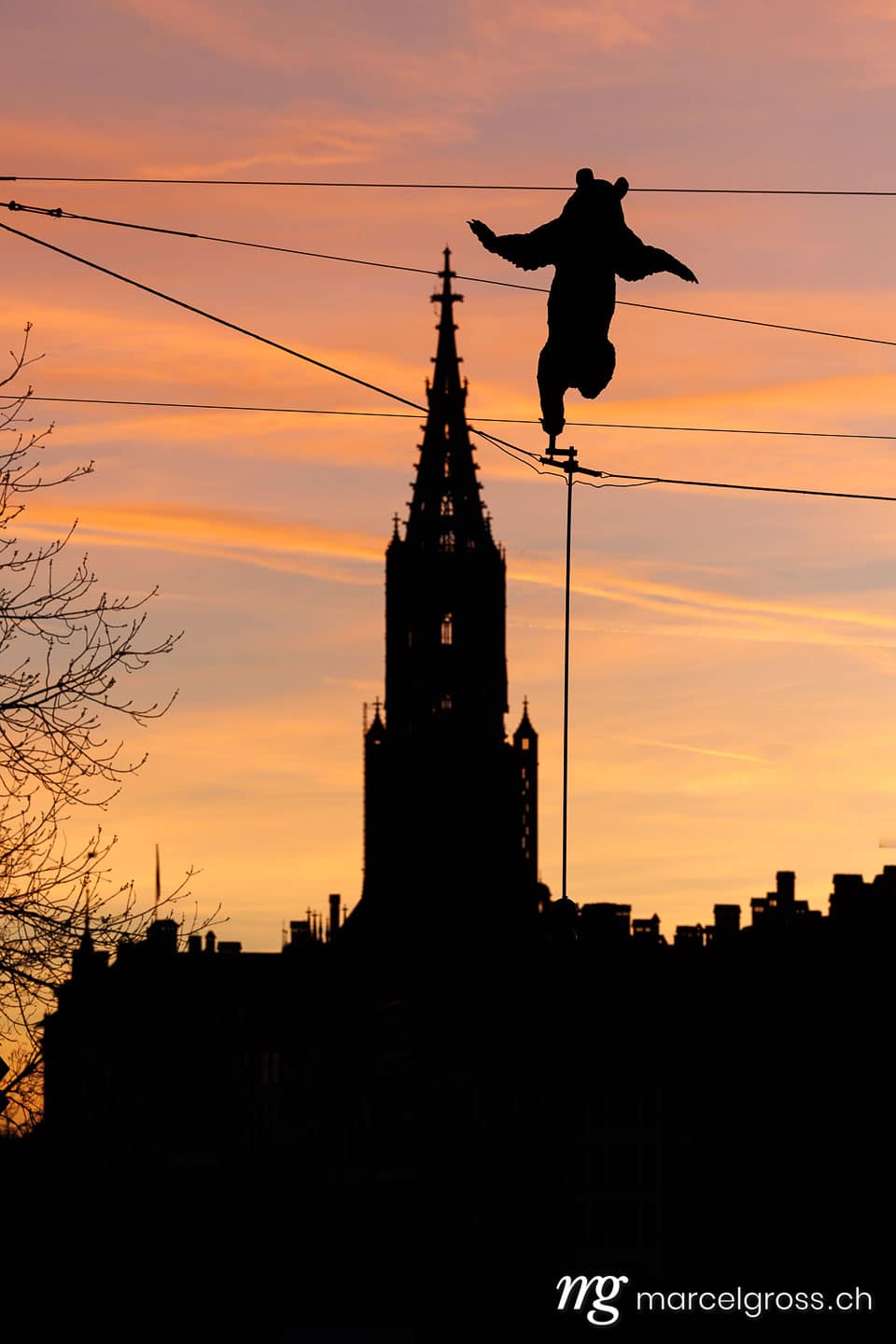 Bern Sonnenuntergang. Sonnenuntergang während Kirschblüte in Bern. Marcel Gross Photography