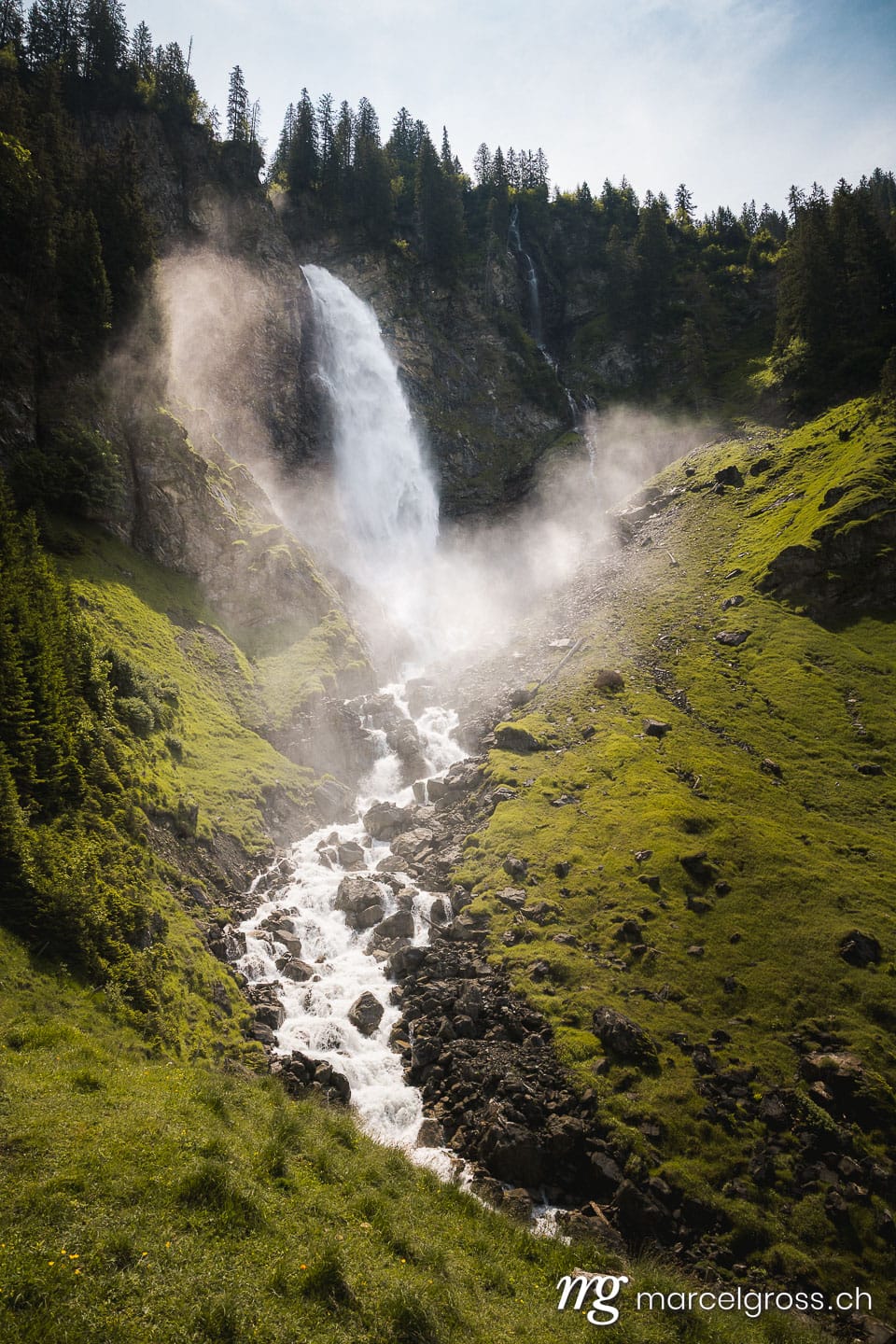 . Stäuber Waterfall in Schächental, Uri in summer. Marcel Gross Photography